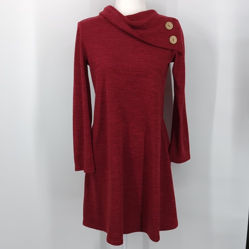 Anthropologie Aryeh Red Knit Long Sleeve Dress with Statement Collar Small